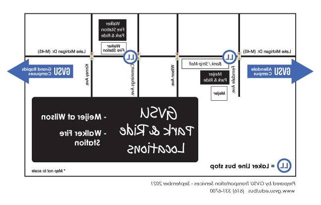 map of approved Standale-area GVSU park & ride locations